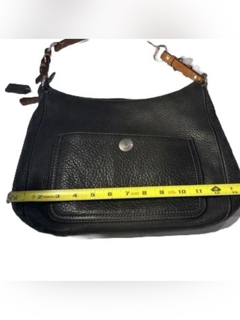 COACH Hobo Black Pebbled Leather Bag/Purse Brown shoulder Strap Zip Close - Picture 12 of 16